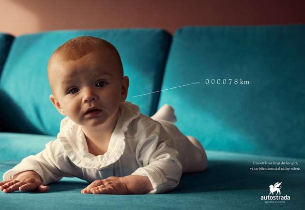 Autostrada bytter ut bil med baby i ny reklamekampanje